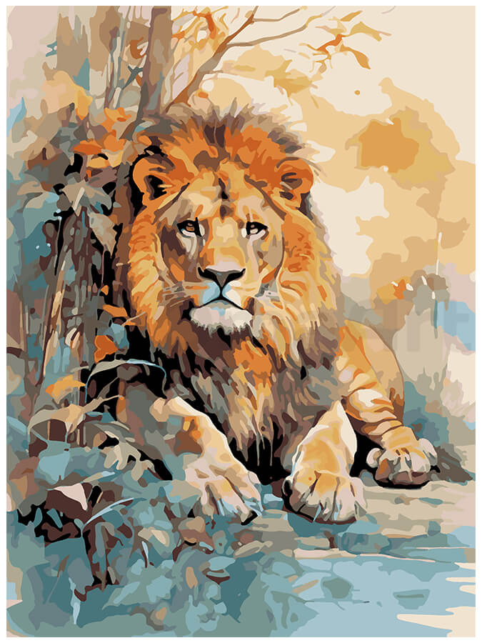 Lion in the Jungle's Shadow: Paint by Numbers