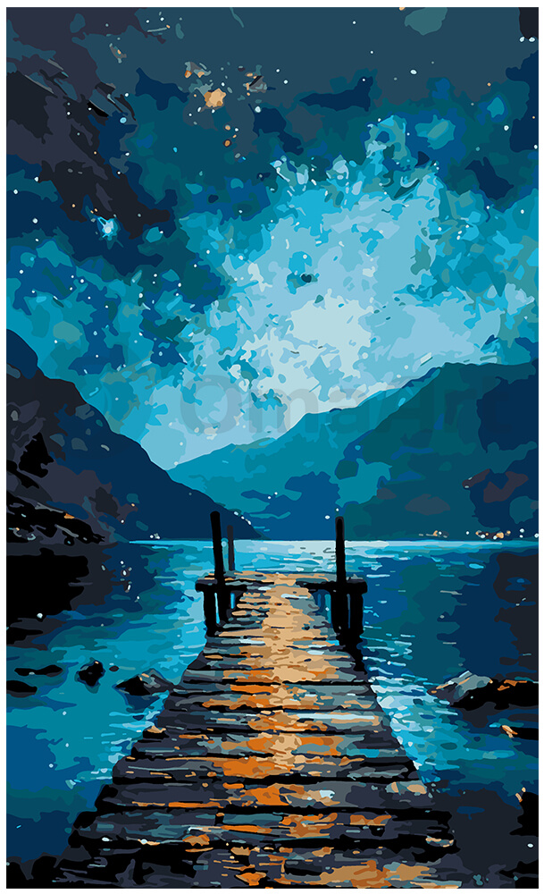 Magic of Starry Night: Mountains and Pier – Paint by Numbers