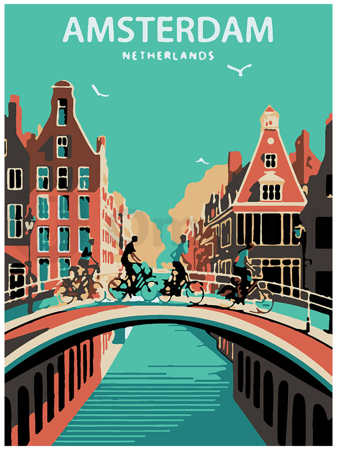 Picturesque Amsterdam: Bridge and Cyclists