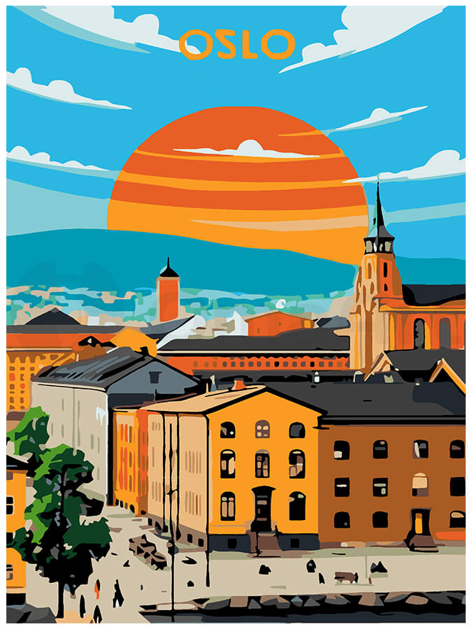 Oslo: Urban Landscape Under a Crimson Sun